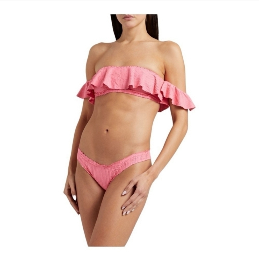 VIX Paula Hermanny Pink Laser Cut Scales Bandeau TOP with Sleeves - Size L D Cup